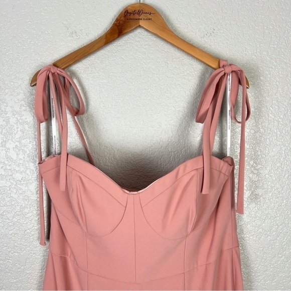 Dessy Collection NWOT Bustier Crepe Midi Dress, Desert Rose 16 - Bow Straps - Picture 5 of 12